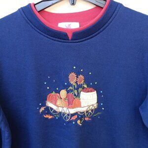 Quacker Factory 1X Sweatshirt Pumpkin Wagon Embroidered Sequin Fall Autumn‎ Blue